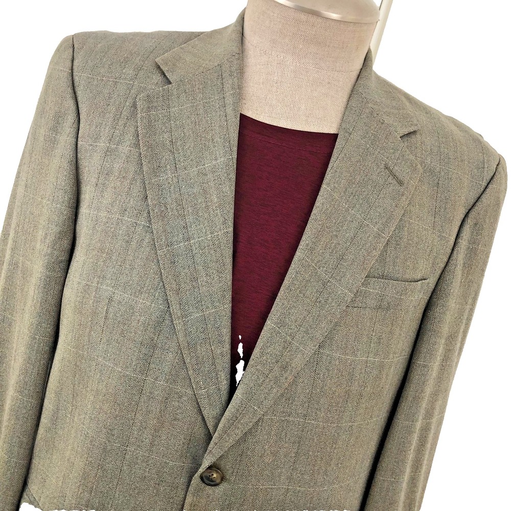 Vintage Lacrosse Mens Blazer Sport Coat 42R Silk Wool Preppy Plaid Herringbone